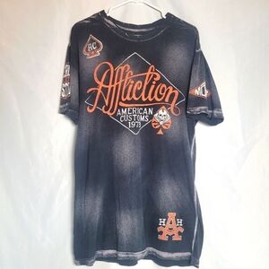 Affliction American Customs 1973 Motorcycle Skull Black Men's Tshirt Size L